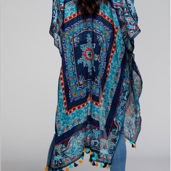 Vintage Floral Mandela and Paisley Print Tassel Hem Open Kimono Duster - Picture 1 of 7
